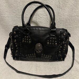 Edgy Black Skull Studded Satchel